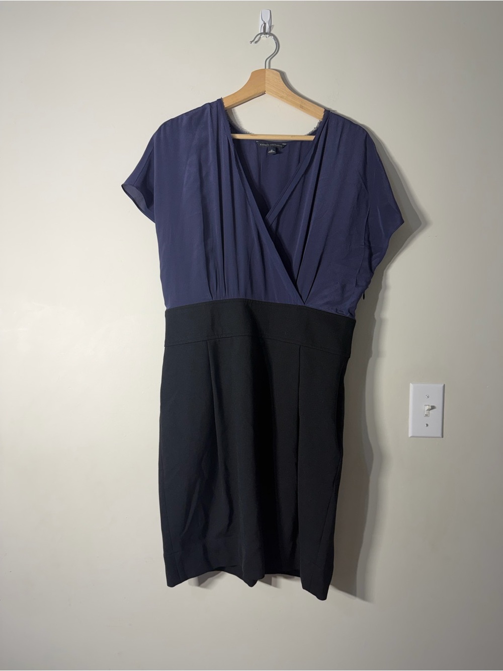 Banana Republic Navy and Black Faux-Wrap Mini Dress Size 14 Office Work Preppy